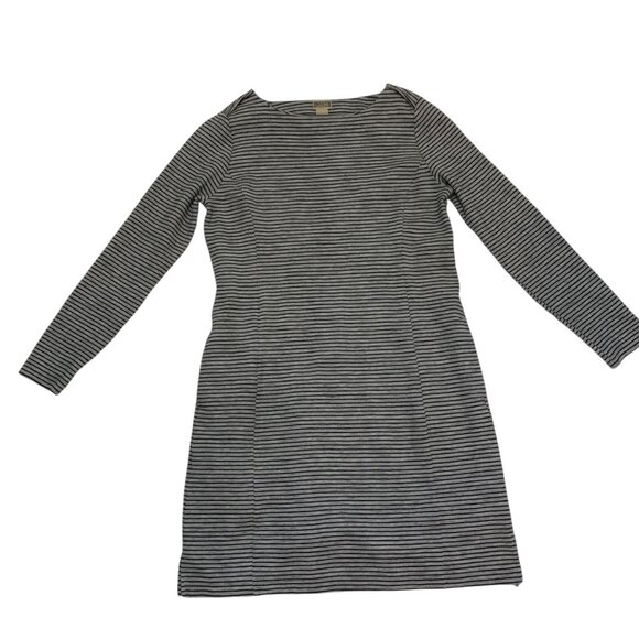 Duluth Trading Women's Gray/Black Striped Long Sleeve Knit Dress Sz L Equestrian - Picture 1 of 7